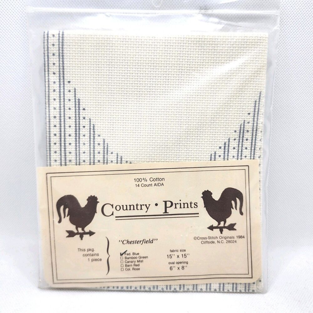 Fed Blue Country Prints Chesterfield 14 Ct Aida Cloth Cross Stitch Fabric 15x15”